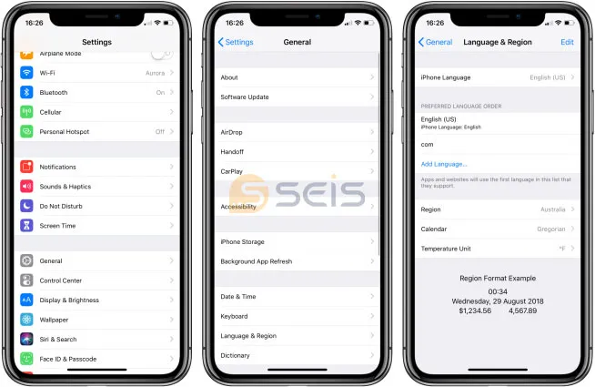 تنظیمات ایفون به زبان فارسی 